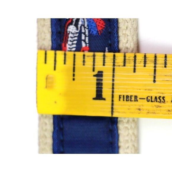 Leather Man BROWN REAL LEATHER BLUE CANVAS 1 1/4"Wd GOLF DRESS MEN BELT 34 (53M - Picture 8 of 12